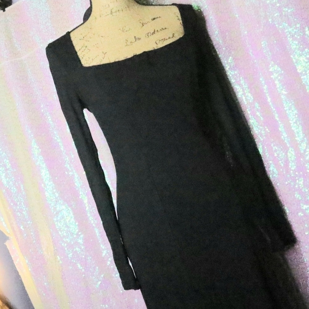 Black Knit Long Dress XS Shein Women Bustier Bodice Square Neck Sweater Goth